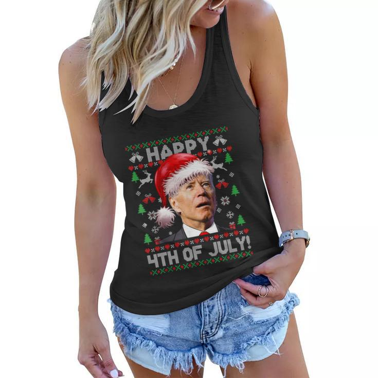 Santa Joe Biden Happy 4Th Of July Ugly Christmas Sweater Women Flowy Tank