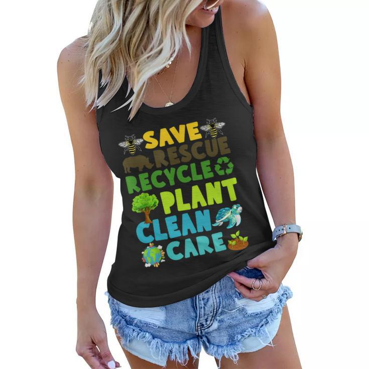 Save Bees Rescue Animals Recycle Plastic Earth Day Planet Funny Gift Women Flowy Tank