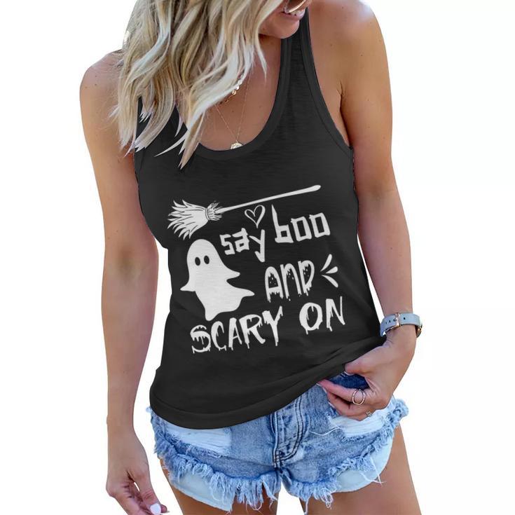 Say Boo And Scary On Halloween Quote Women Flowy Tank