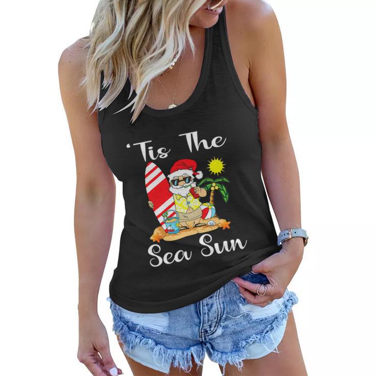 Sea Sun Christmas In July Santa Surfing Lake Party Women Flowy Tank