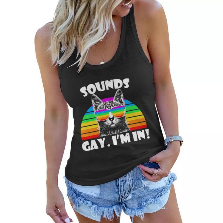 Sounds Gay Im In Rainbow Cat Pride Retro Cat Gay Funny Gift Women Flowy Tank