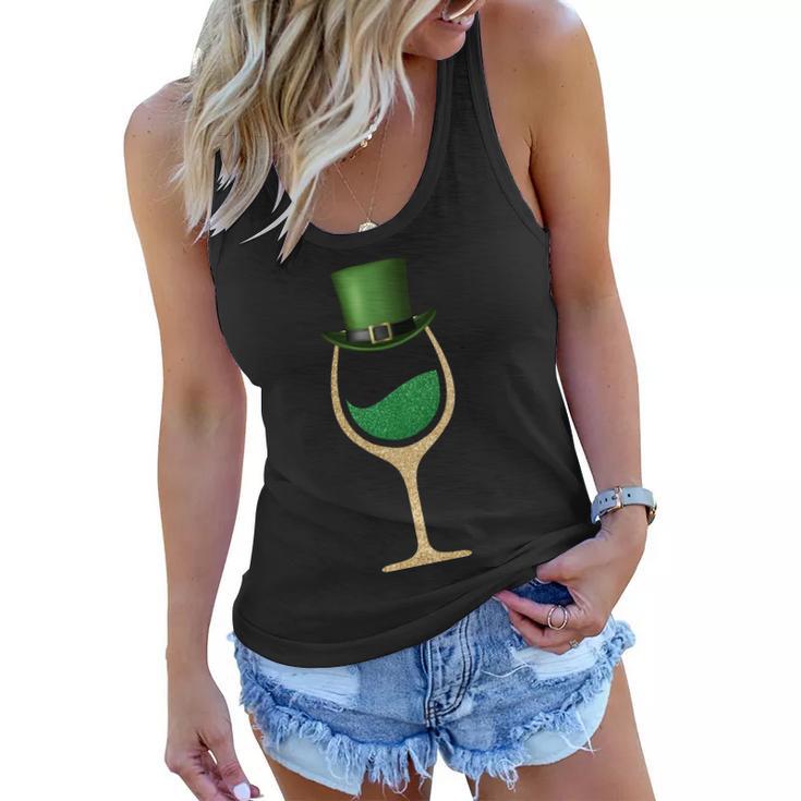 St Patricks Day Wine Glass Tshirt Women Flowy Tank