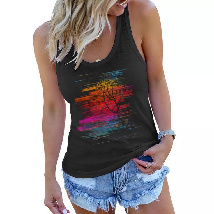 Sunset Glitch Tree Tshirt Women Flowy Tank