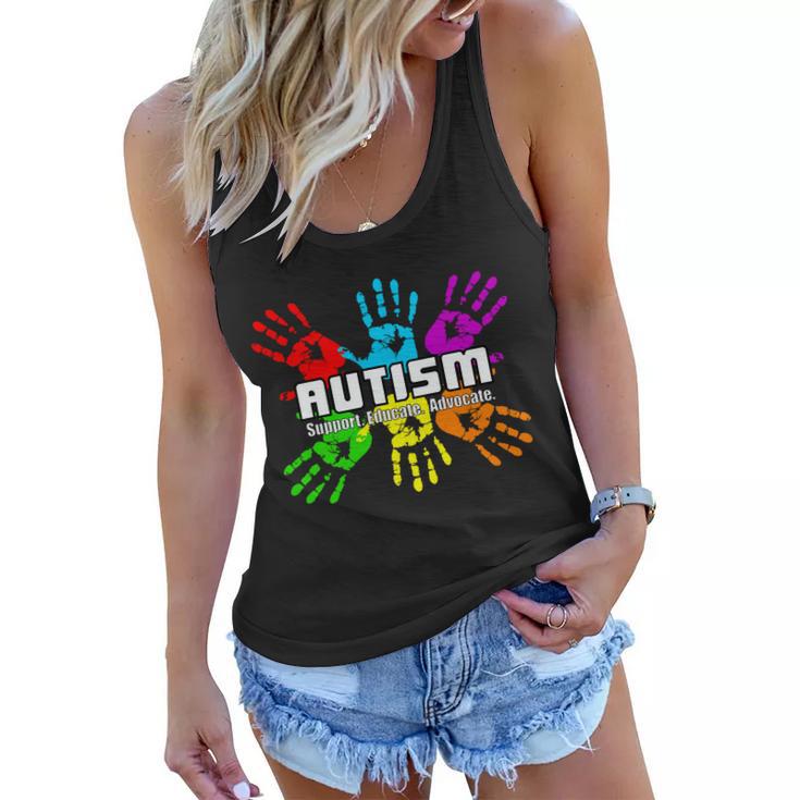 Support Educate Advocate Autism Handprint Tshirt Women Flowy Tank