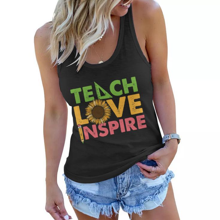 Teach Love Inspire Teacher Sunflower Graphic Plus Size Shirt For Teacher Female Women Flowy Tank