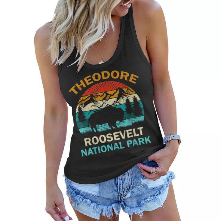 Theodore Roosevelt National Park North Dakota Buffalo Retro  Women Flowy Tank