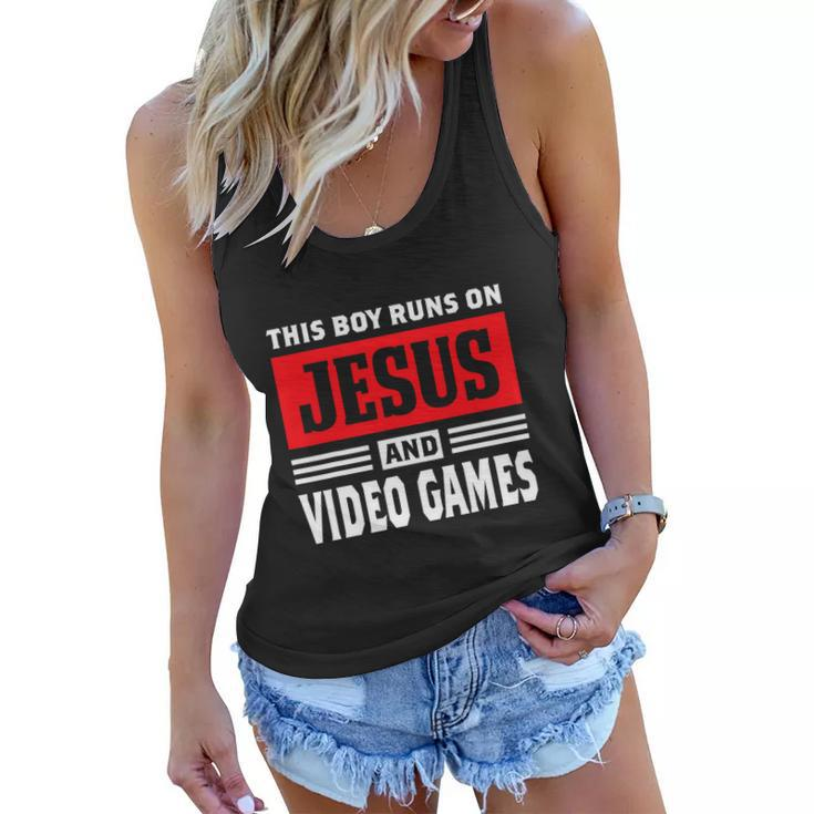 This Boy Runs On Jesus And Video Games Christian Women Flowy Tank