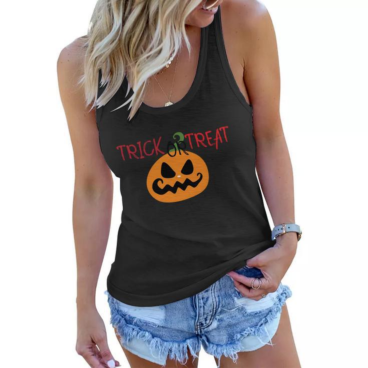 Trick Or Treat Pumpkin Halloween Quote Women Flowy Tank
