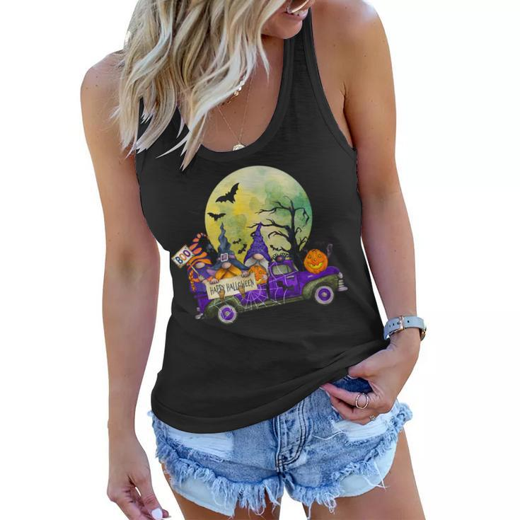 Truck With Cute Gnomes And Pumpkins In Halloween  Women Flowy Tank