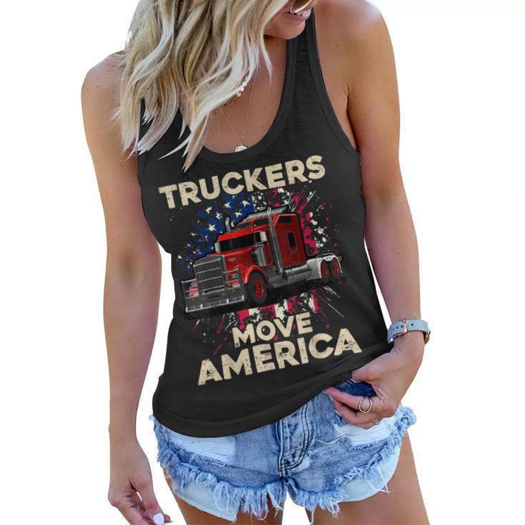 Trucker Truck Driver Trucker American Flag Truck Driver Women Flowy Tank
