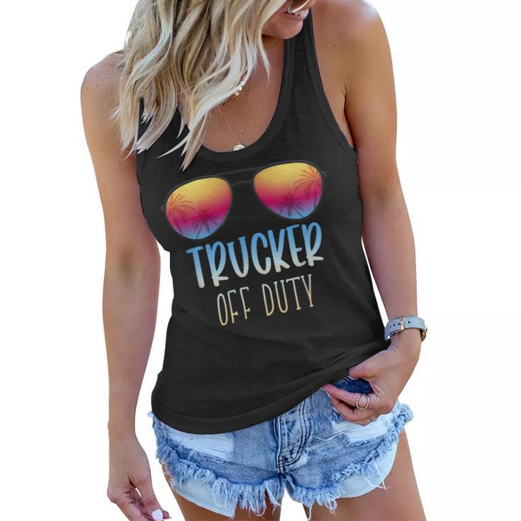 Trucker Trucker Off Duty Funny Summer Vacation Beach Holiday Women Flowy Tank