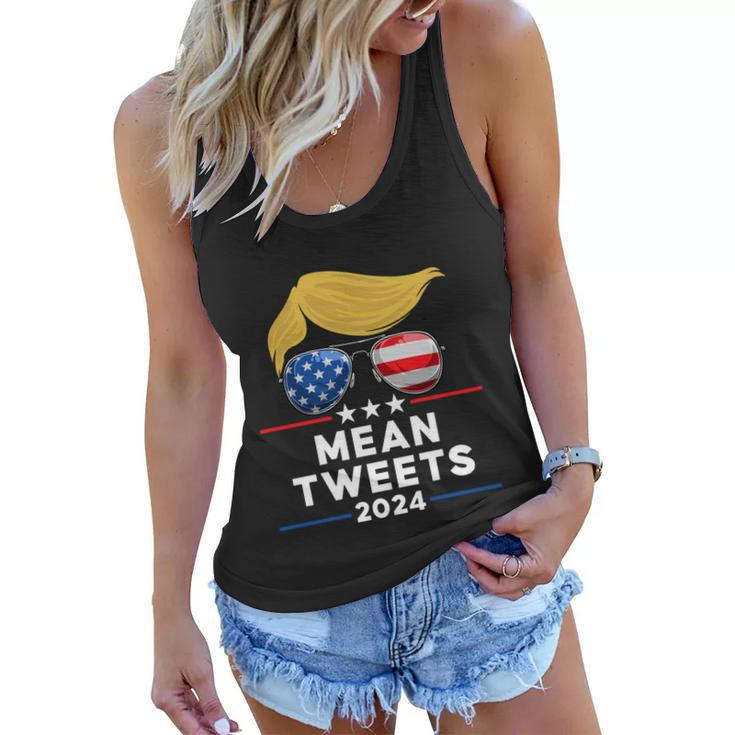 Trump 2024 Mean Tweets Usa Flag Sunglasses Funny Political Gift Women Flowy Tank