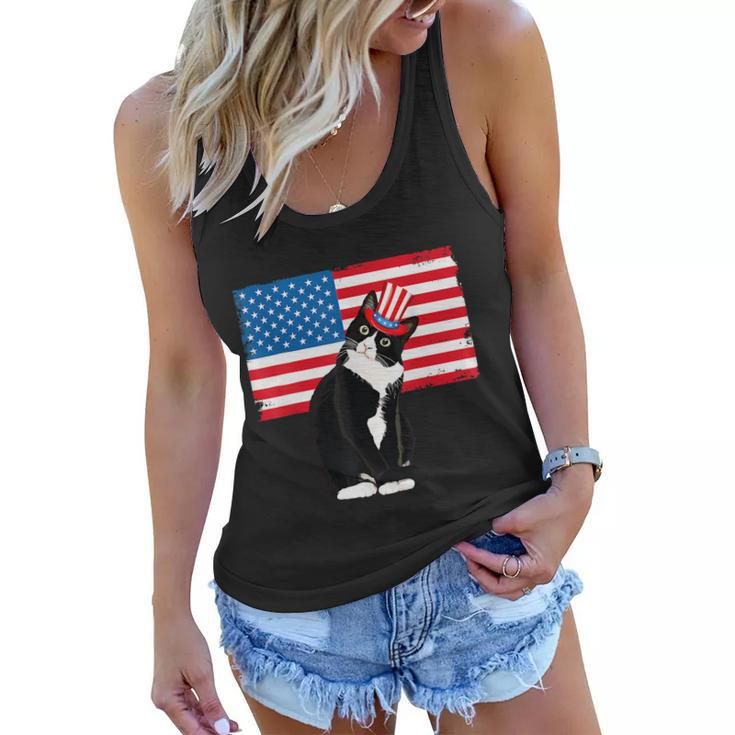 Tuxedo Cat 4Th Of July Hat Patriotic Gift Adults Kid Women Flowy Tank