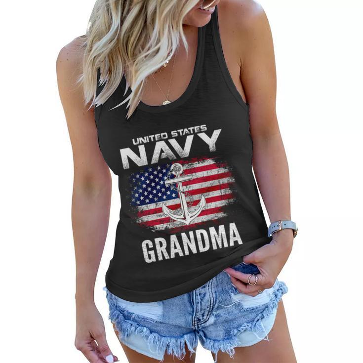 United States Vintage Navy With American Flag Grandma Gift Women Flowy Tank