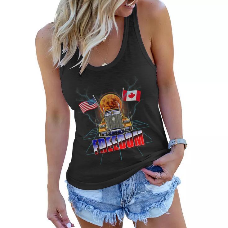 Usa American And Canada Flag Freedom Convoy 2022 Trucker Tshirt Women Flowy Tank