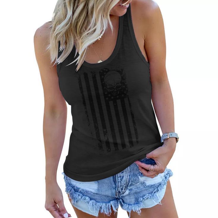 Vintage American Flag Military Skull Tshirt Women Flowy Tank