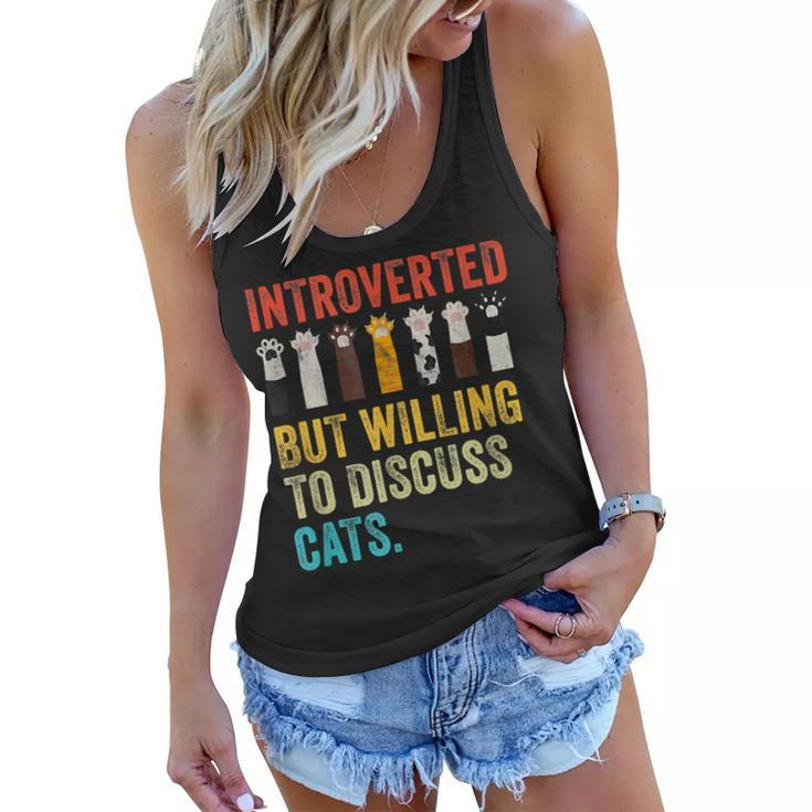 Vintage Cat Meow Introverted But Willing To Discuss Cats  Women Flowy Tank