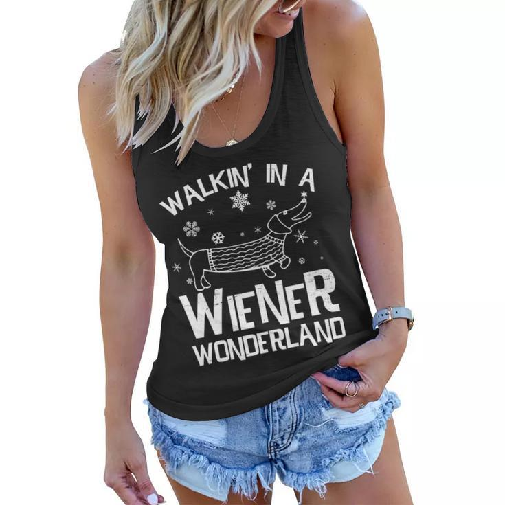 Walking In A Wiener Wonderland Funny Christmas Tshirt Women Flowy Tank