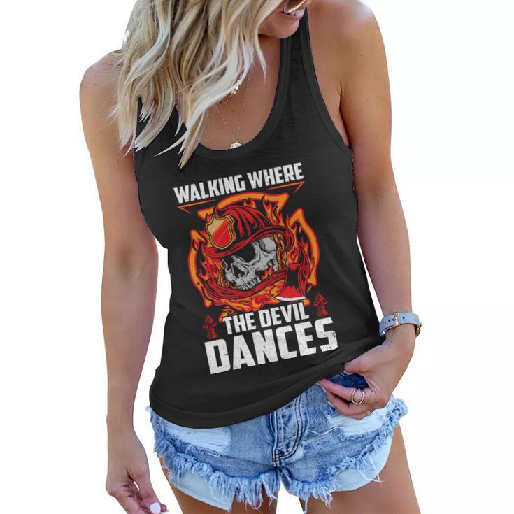 Walking Where The Evil Dances Proud To Be A Firefighter Usa Flag Women Flowy Tank