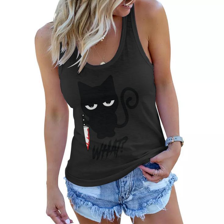 What Black Cat With Knife Halloween Quote Women Flowy Tank