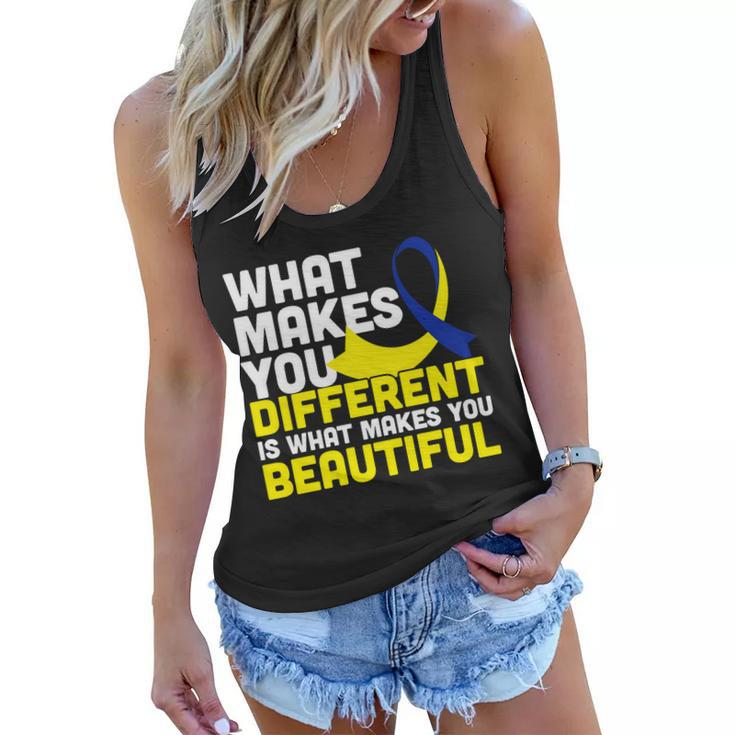 What Makes You Different Down Syndrome Awareness Tshirt Women Flowy Tank