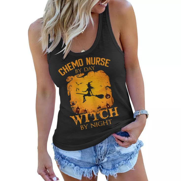 Womens Chemo Nurse By Day Witch By Night Funny Halloween Costume  Women Flowy Tank
