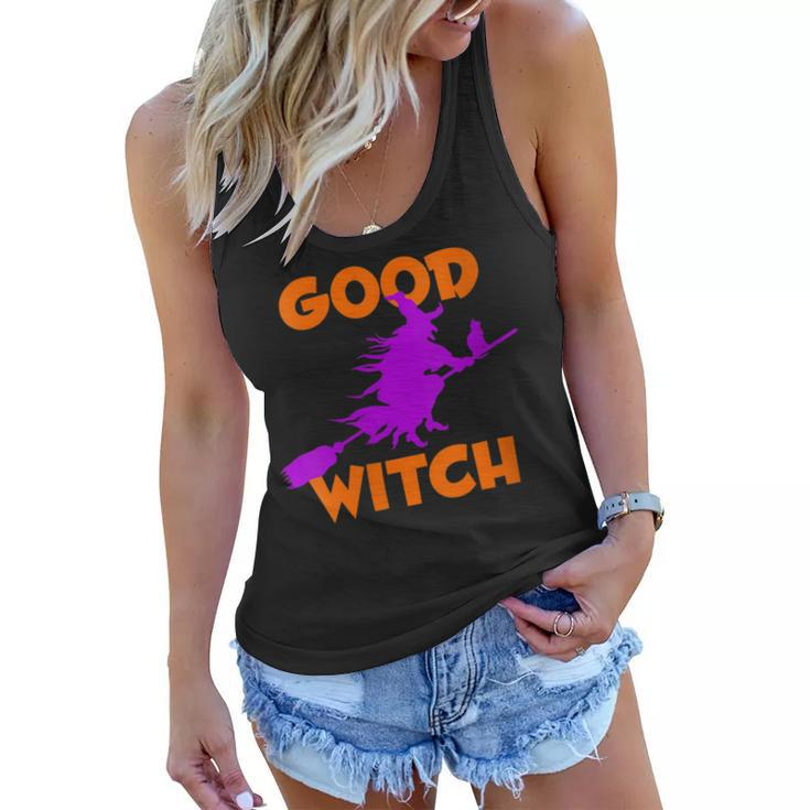 Womens Good Witch Halloween Riding Broomstick Silhouette  Women Flowy Tank