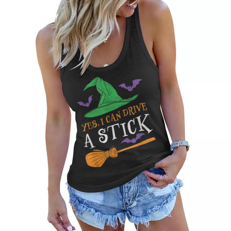 Yes I Can Drive A Stick Funny Witch Halloween  Women Flowy Tank