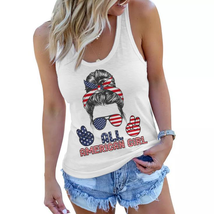 All American Girl Messy Bun American Flag 4Th Of July  V2 Women Flowy Tank