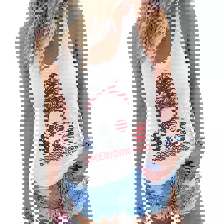 All American Girl Messy Bun American Flag 4Th Of July  V2 Women Flowy Tank
