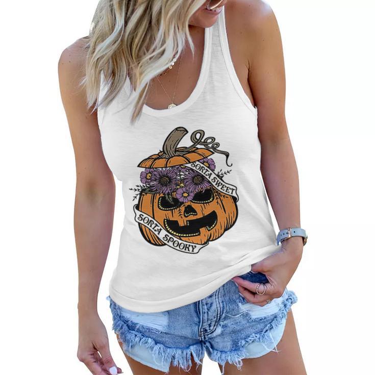 Cute Halloween Sorta Sweet Sorta Spooky Pumpkin Florals Women Flowy Tank