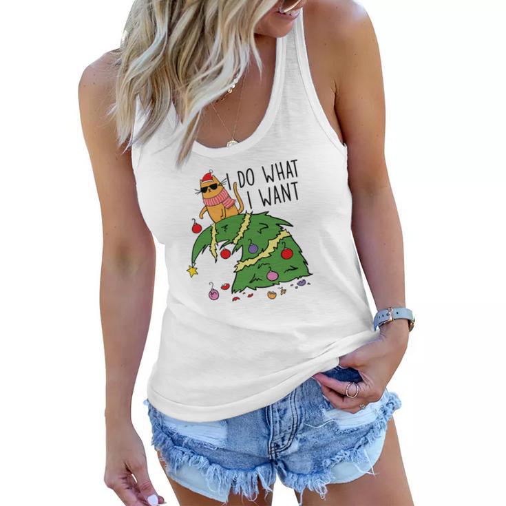 Funny Christmas Cat I Do What I Want Xmas Holiday Women Flowy Tank