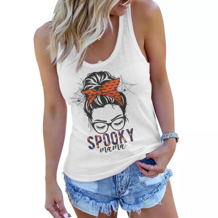 Funny Halloween Spooky Mom Messy Bun Skull Mama Costume Women Flowy Tank