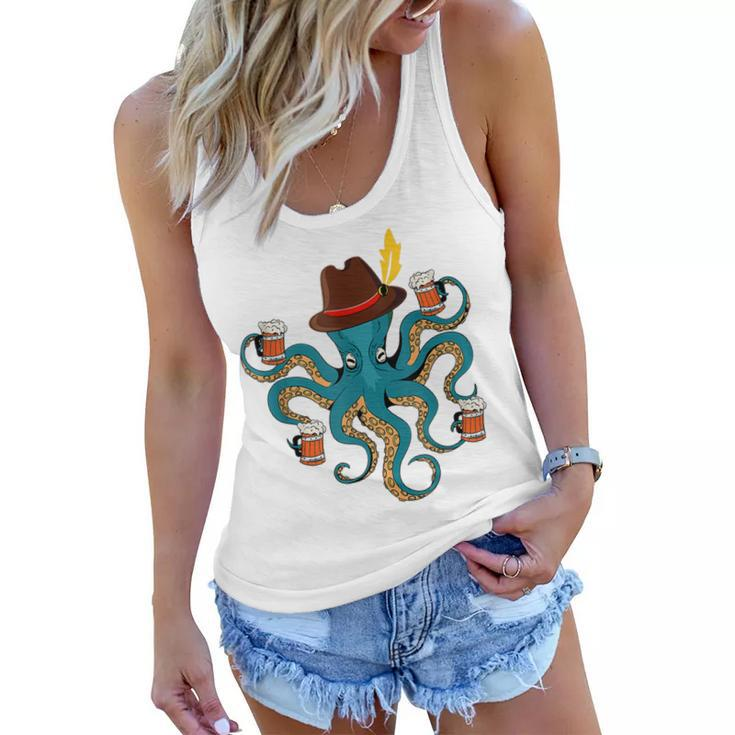Funny Oktoberfest Octopus With Beer German Hat Oktoberfest  Women Flowy Tank
