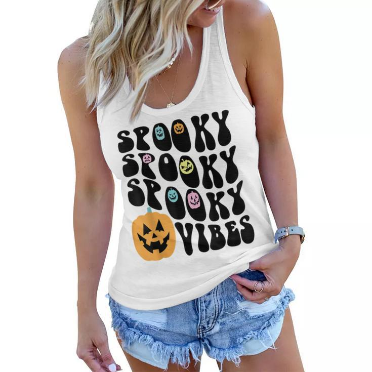 Groovy Spooky Vibes Scary Pumpkin Face Funny Halloween  Women Flowy Tank