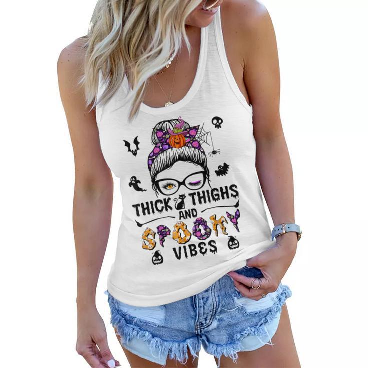 Halloween Messy Bun Thick Thighs And Spooky Vibes  Women Flowy Tank