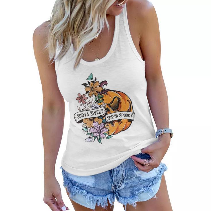 Halloween Sorta Sweet Sorta Spooky Pumpkin Floral Women Flowy Tank