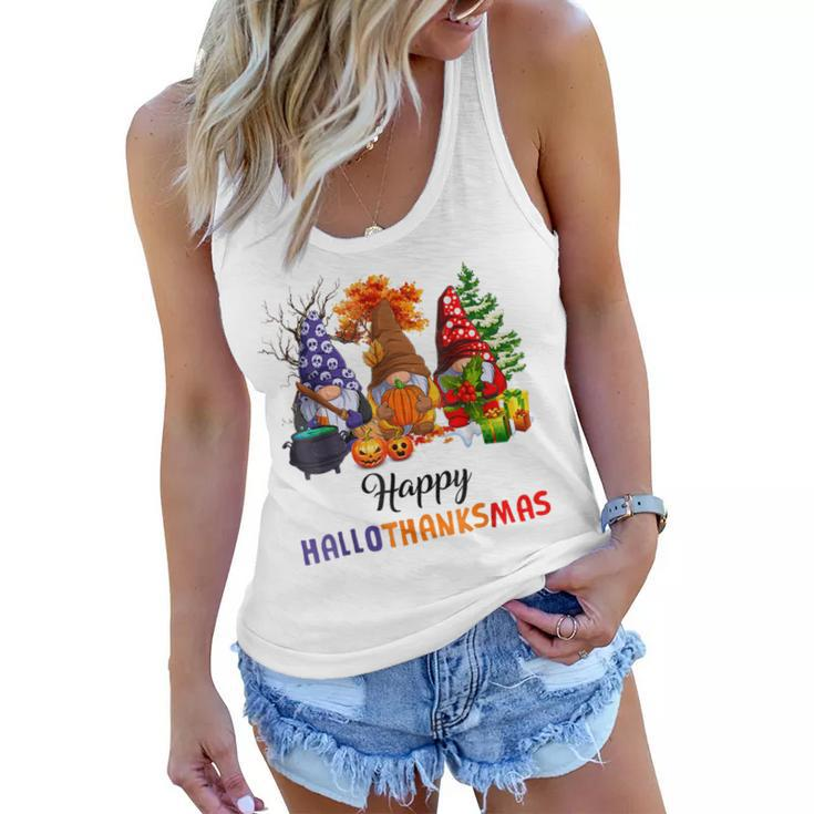 Halloween Thanksgiving Christmas Happy Hallothanksmas Gnomes  V11 Women Flowy Tank