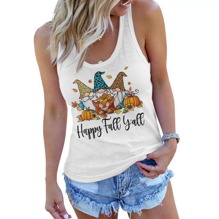Happy Fall Yall Funny Gnomes With Pumpkins Thanksgiving  Women Flowy Tank