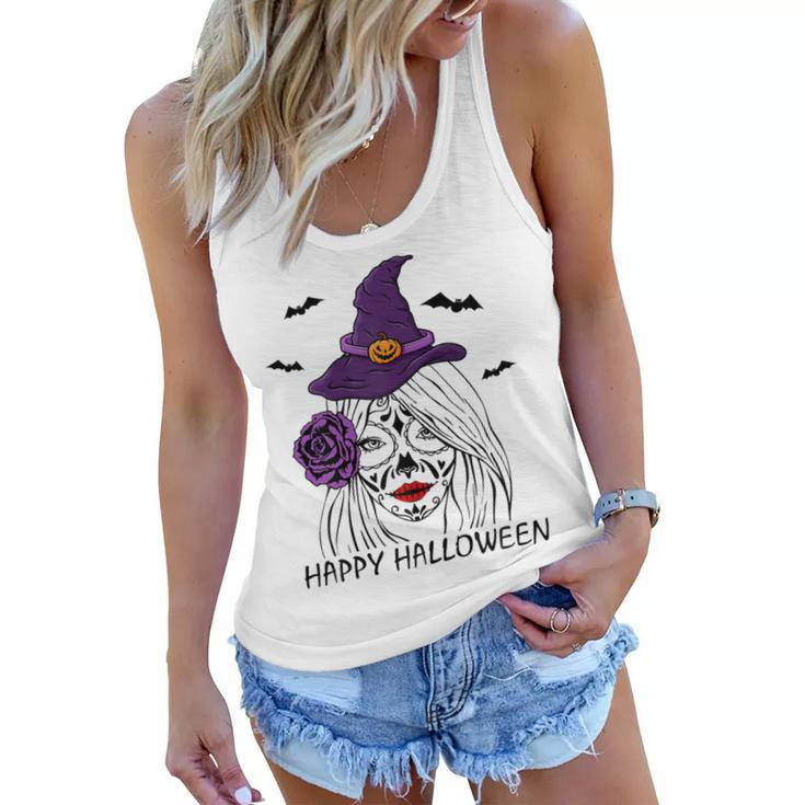 Happy Halloween Catrina Costume For Moms Witch Halloween  Women Flowy Tank