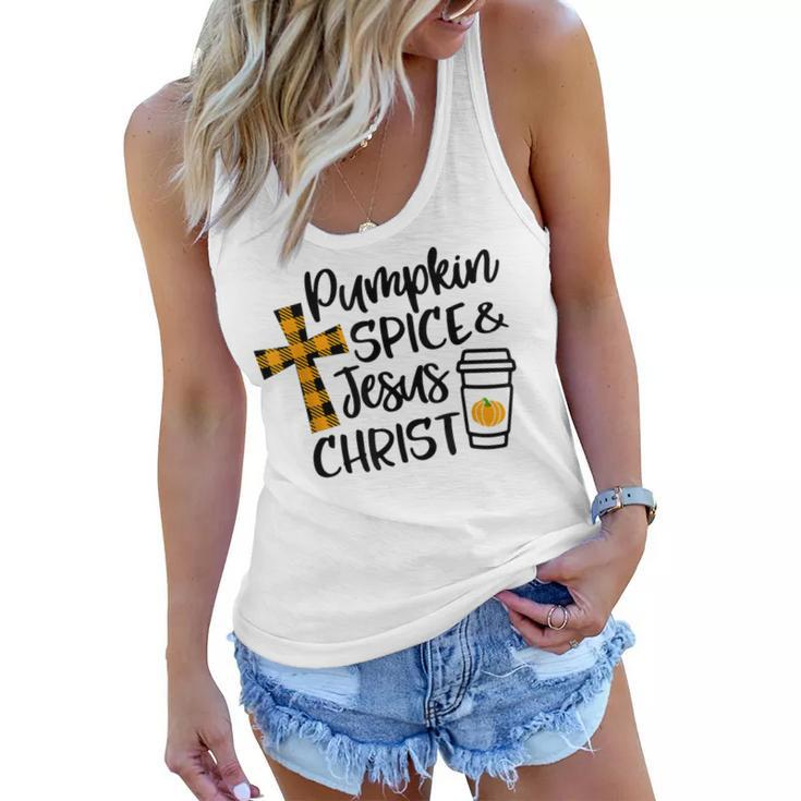 Hello Fall Pumpkin Spice & Jesus Christ Fall Christian Gift  Women Flowy Tank