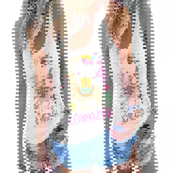 Kids 4Th Birthday I Am 4 Years Old And Llamazing Llama Girl Ns V2 Women Flowy Tank