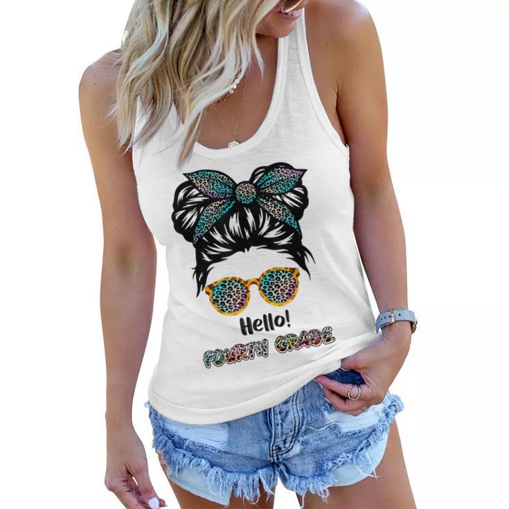 Kids Hello Fourth Grade Messy Bun Girls Back To School  Women Flowy Tank