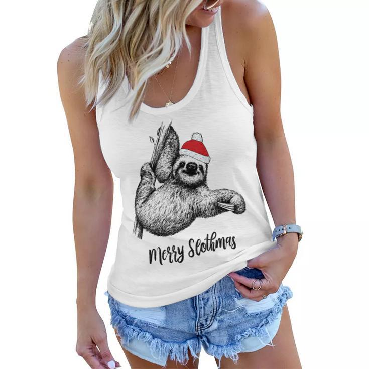 Merry Slothmas Christmas Pajama Santa Hat For Sloth Lovers  Women Flowy Tank