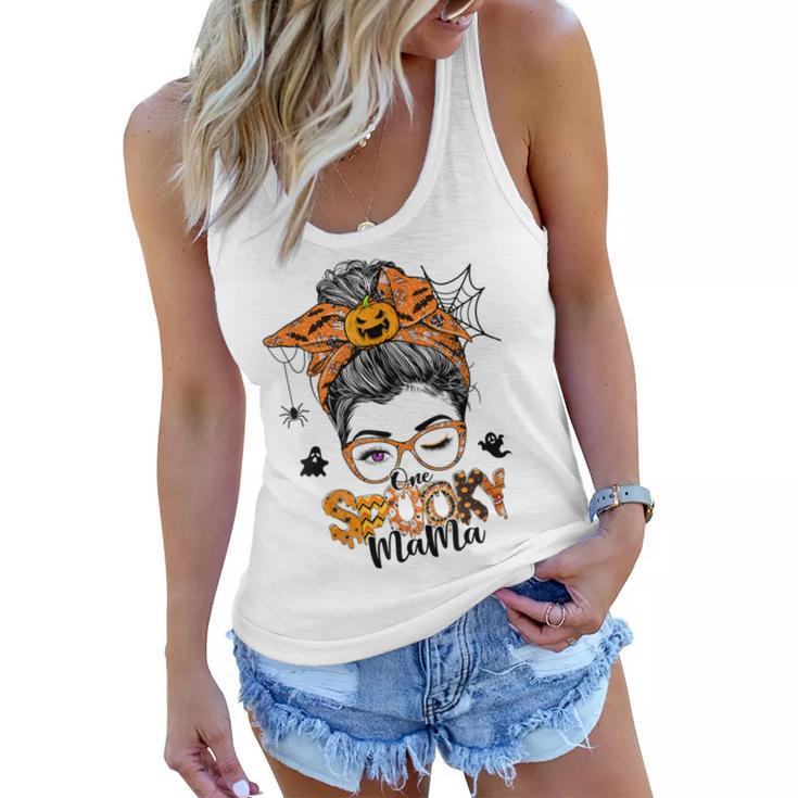 One Spooky Mama For Halloween Messy Bun Mom Monster Bleached  V3 Women Flowy Tank