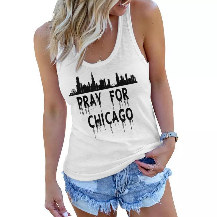 Pray For Chicago Encouragement Distressed  Women Flowy Tank