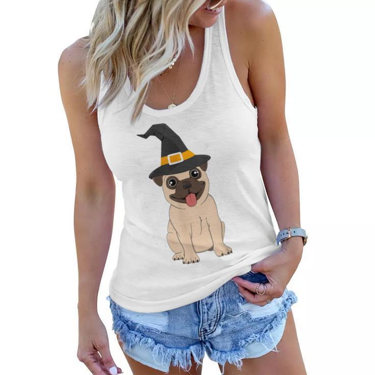 Pug Witch Halloween Dog Puppy Outfit Costume Trick Or Treat  Women Flowy Tank