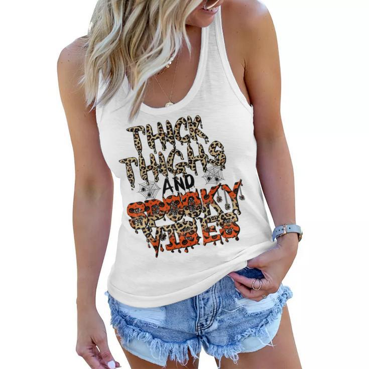 Retro Leopard Thick Thighs And Spooky Vibes Funny Halloween  Women Flowy Tank