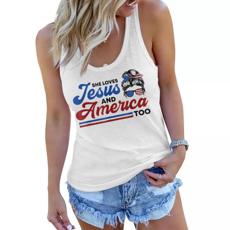 She Loves Jesus And America Too 4Th Of July Proud Christians  Women Flowy Tank