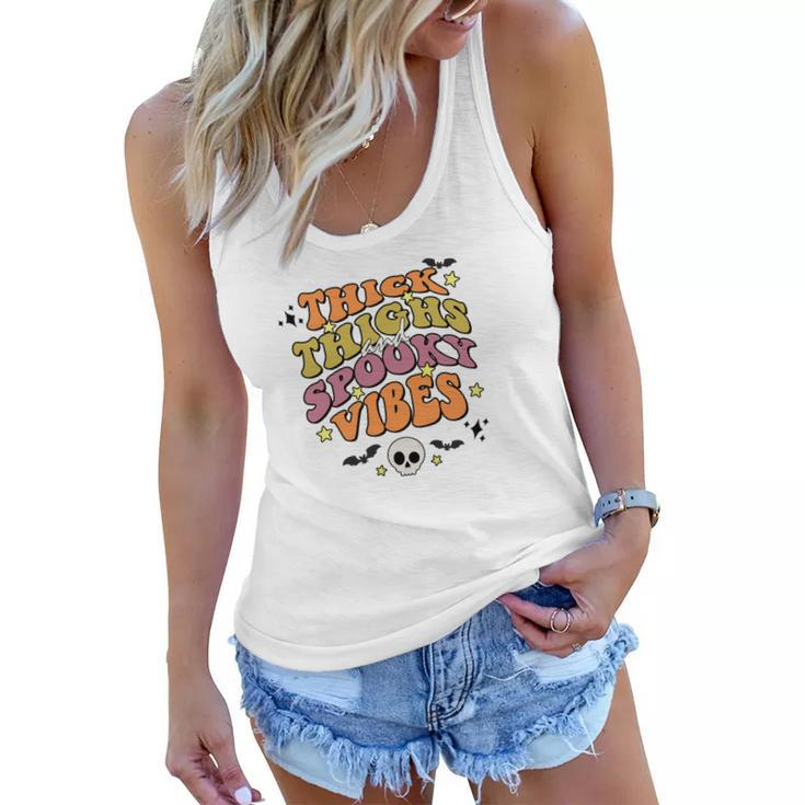 Skull Groovy Thick Thights And Spooky Vibes Leopard Halloween Women Flowy Tank